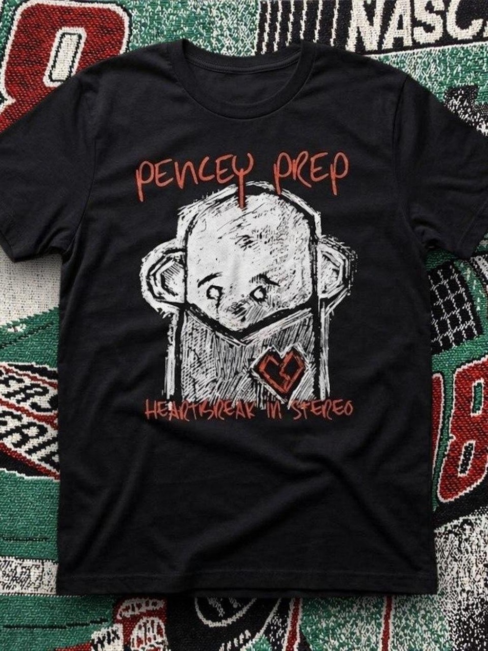 Gildan Black Tee with White Sketch and Red Text/Heart